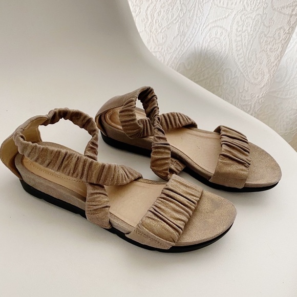 Eileen Fisher Dylan Metallic Suede Strap Sandals - Picture 1 of 10